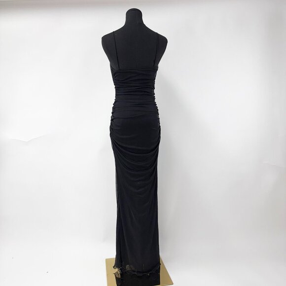 VINTAGE 90S STYLE BLACK RUCHED LONG MAXI DRESS - Picture 6 of 14